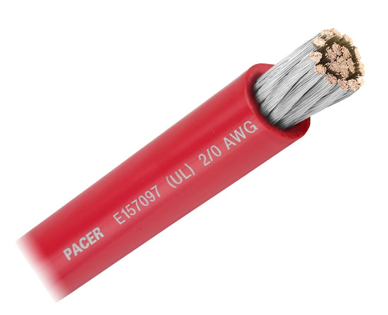 PACER BATTERY CABLE 2/0 RED TINNED (50' REEL)