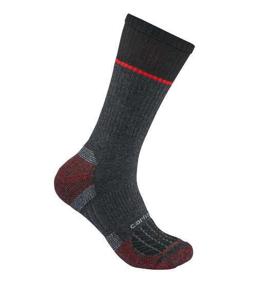 CARHARTT SOCKS STEEL TOE CREW 2 PACK GREY/RED MENS X-LARGE