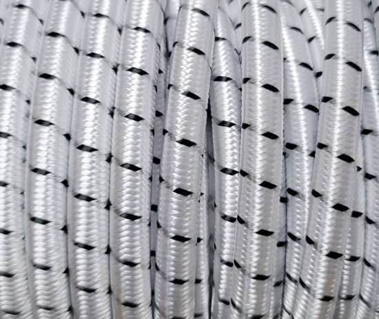 SHOCK CORD 1/8" WHITE WITH BLACK TRACER (SOLD BY FOOT)