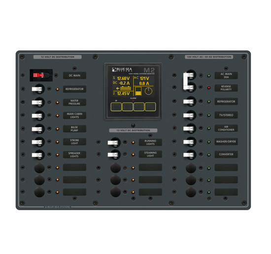 BLUE SEA 8413 PANEL CIRCUIT BREAKER 14DC/8AC POS W/MAIN & VSM