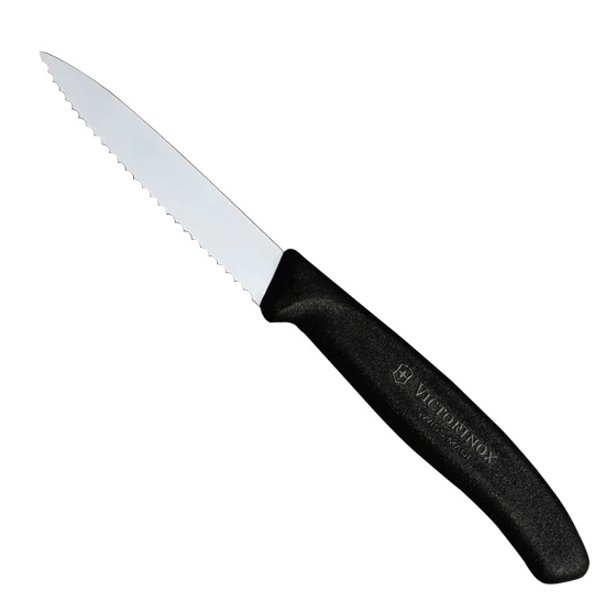 VICTORINOX KNIFE PARING 3.25" SERRATED BLACK LARGE HANDLE (20/BOX)