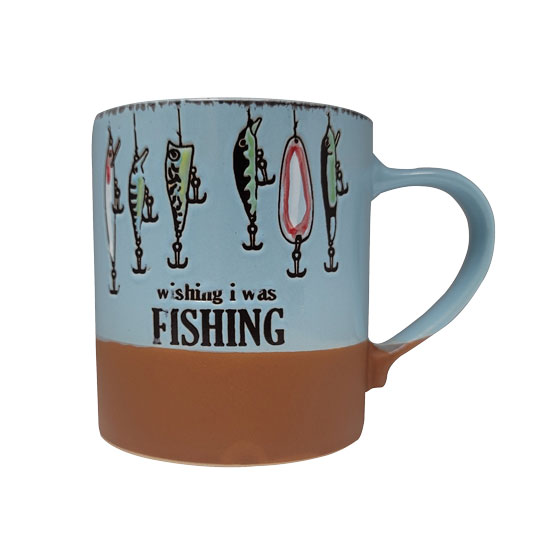 WISHING I WAS FISHING MUG 18OZ STONEWARE