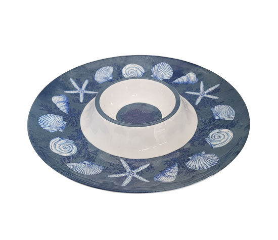 OCEANIC CHIP N DIP TRAY MELAMINE ROUND 14-1/2"