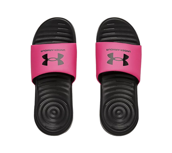UNDER ARMOUR GIRLS ANSA FIXED SLIDES BLACK/PINK SURGE SIZE KIDS 2