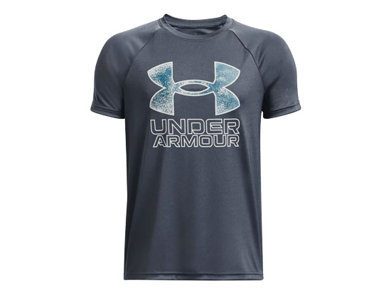 UNDER ARMOUR TECH HYBRID PRINT T-SHIRT YOUTH MEDIUM DOWNPOUR GRAY