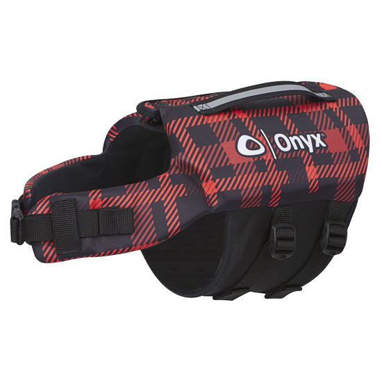 ONYX LIFEVEST DOG NEOPRENE RED/BLACK PLAID MEDIUM (30-60 POUNDS)