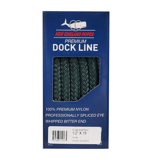 NEW ENGLAND ROPES NYLON DOUBLE BRAID DOCKLINE HUNTER GREEN 3/8" X 25'