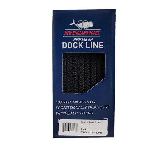 NEW ENGLAND ROPES NYLON DOUBLE BRAID DOCKLINE BLACK 1/2" X 35'