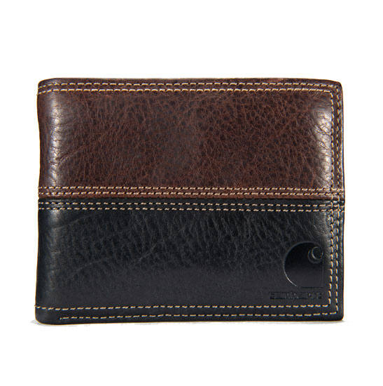 CARHARTT LEATHER PASSCASE WALLET BLACK& BROWN TWO-TONE