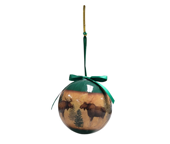 MAINE MOOSE COLLAGE BALL ORNAMENT GREEN RIBBON