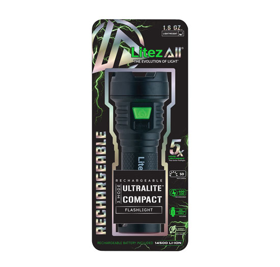 LITEZALL RECHARGEABLE ULTRALITE COMPACT FLASHLIGHT 50 LUMENS