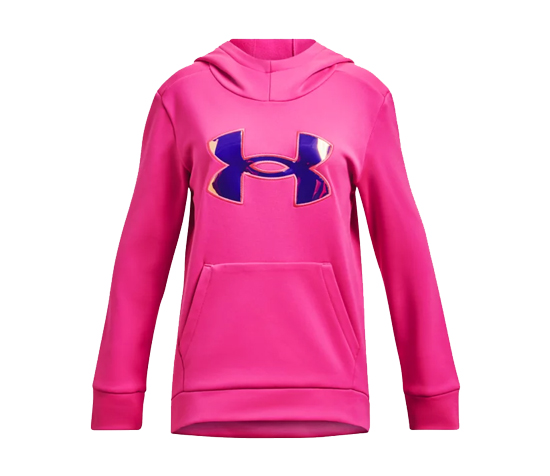 UNDER ARMOUR FLEECE LOGO HOODIE REBEL PINK & IRIDESCENT GIRLS X-LARGE