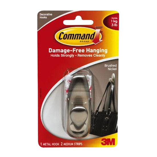 COMMAND METAL ADHESIVE HOOK BRUSHED NICKEL