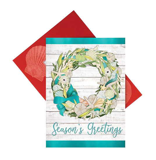 CHRISTMAS CARDS EMBELLISHED WREATH "SEASONS GREETINGS" (16 COUNT)