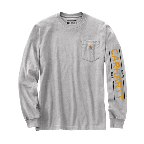 CARHARTT LONG-SLEEVE FISH LOGO MENS HEATHER GRAY T-SHIRT LARGE