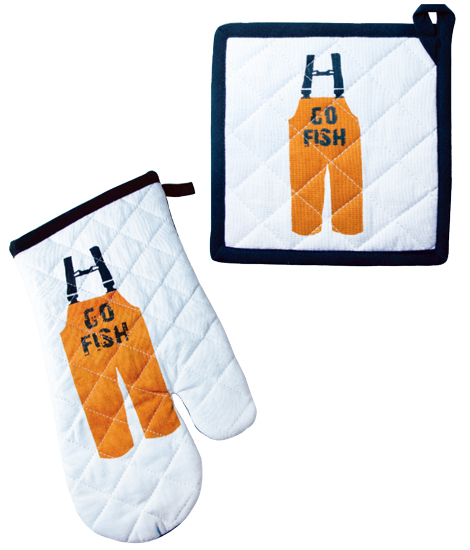 GO FISH DESIGN OVEN MITT & POT HOLDER SET