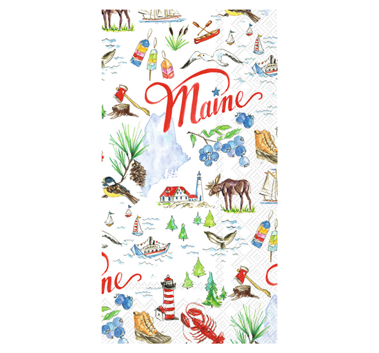STATE OF MAINE DESIGN GUEST TOWEL SIZE PAPER NAPKIN (16/PACKAGE)