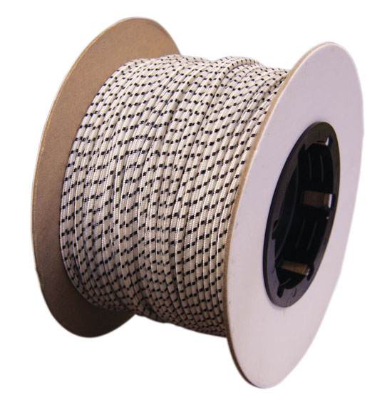 SHOCK CORD 3/8" WHITE WITH BLACK TRACER (SOLD BY FOOT)
