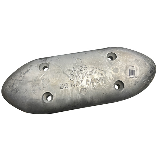 CAMP ZINC HULL PLATE ANODE FOUR HOLE 43 OUNCE  9-1/4" X 3-3/8"