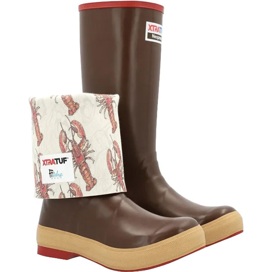 XTRATUF 15" WOMEN'S FISH WEAR LEGACY CHOCOLATE/BEIGE LOBSTER PRINT SZ 9