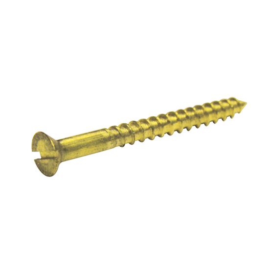 WOOD SCREW BRASS FLAT HEAD SLOTTED SIZE 9 X 1.25 (100/BOX)