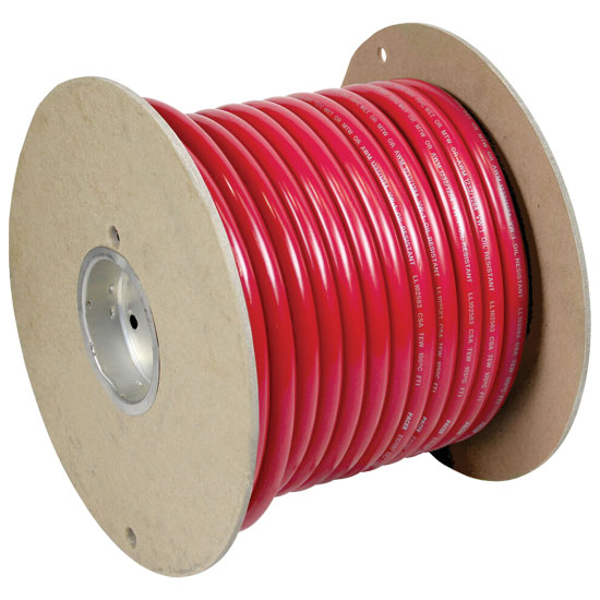 BATTERY CABLE 1/0 RED 100'/RL TINNED