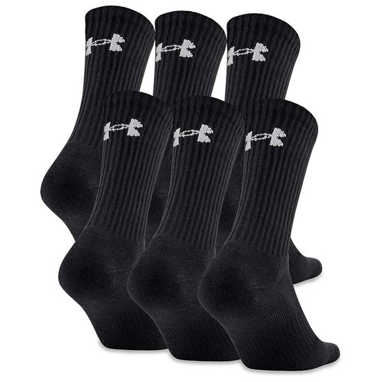 UNDER ARMOUR COTTON CREW SOCKS 6 PACK BLACK LARGE