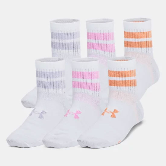 UNDER ARMOUR GIRLS SOCKS PURPLE PINK & CORAL 6 PACK