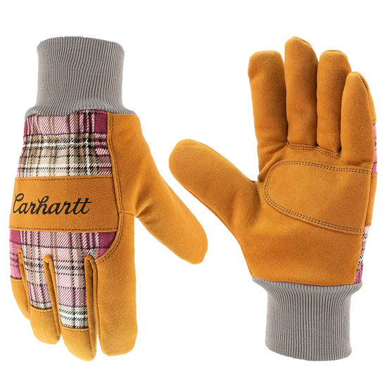 CARHARTT WOMENS GLOVES HIGH DEXTERITY ROSE PLAID LARGE