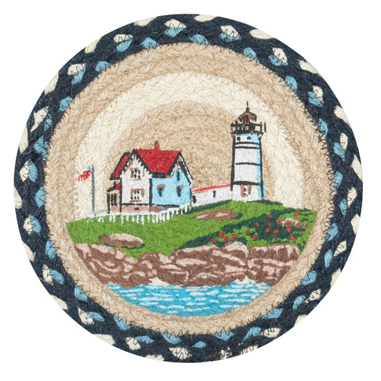 EARTH RUGS 10" NUBBLE LIGHTHOUSE TRIVET NAVY & CREAM