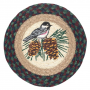 EARTH RUGS 10" CHICKADEE TRIVET BURGUNDY, CHARCOAL & NATURAL