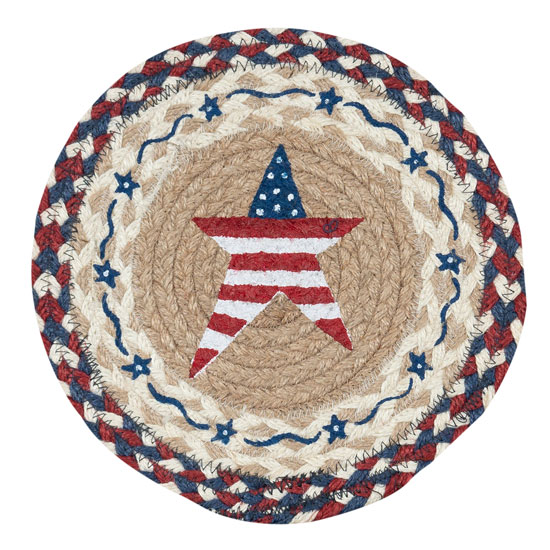 EARTH RUGS 10" PRIMITIVE AMERICAN STAR TRIVET RED, WHITE & BLUE