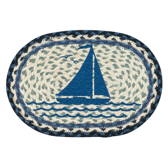 EARTH RUGS SAILBOAT OVAL PLACEMAT 10"X15" BLUE & WHITE