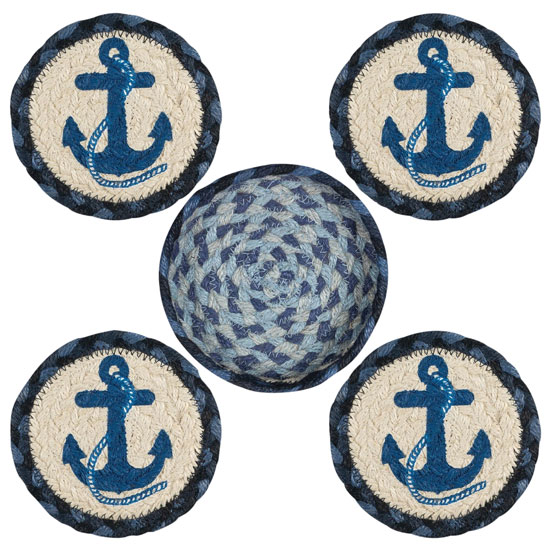 EARTH RUGS NAVY ANCHOR COASTER SET BLUE & BLACK