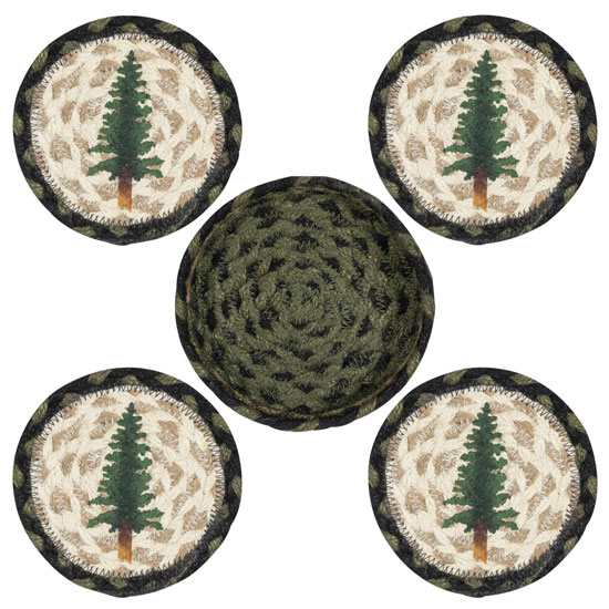 EARTH RUGS TALL TIMBERS COASTER SET GREEN & BLACK