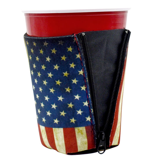 ZIPSIP ADJUSTABLE CAN HOLDER RUSTIC AMERICAN FLAG