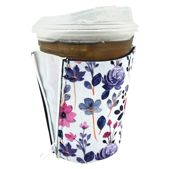 ZIPSIP ADJUSTABLE CAN HOLDER PURPLE FLORAL PATTERN