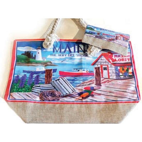 MAINE SCENE FISHING VILLAGE POSTER ART TOTE BAG