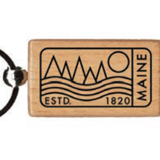 MAINE SCENE KEYCHAIN WOOD WAVES & TREES MAINE EST 1820