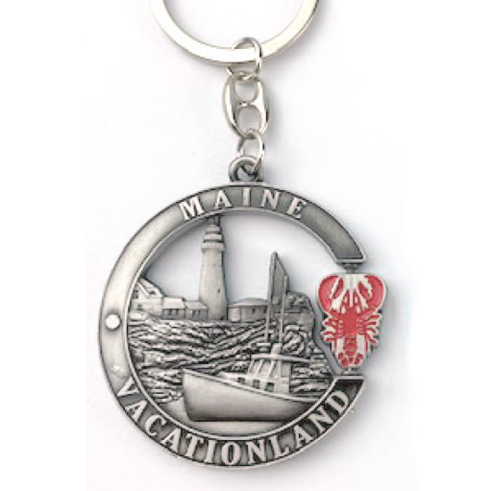 MAINE SCENE KEYCHAIN METAL ROUND NAUTICAL MAINE VACATIONLAND