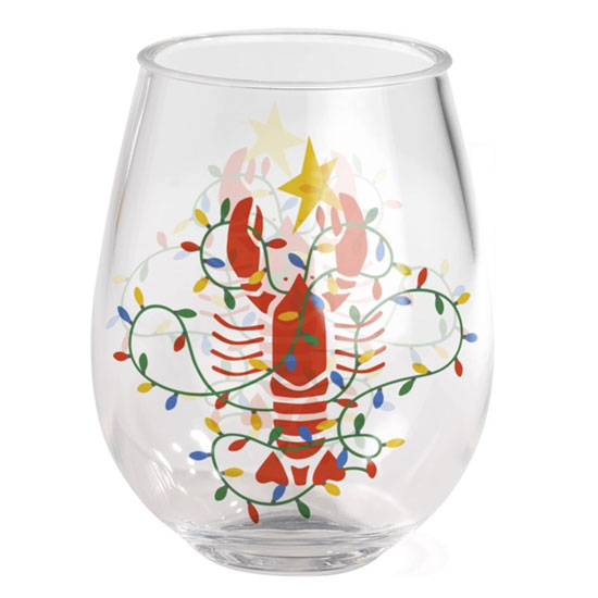 HOLIDAY LIGHTS LOBSTER STEMLESS WINE GLASS 15OZ