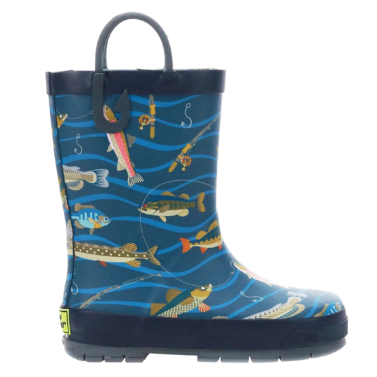 WESTERN CHIEF&REG GONE FISH'N NAVY RAIN BOOTS KID'S SIZE 12