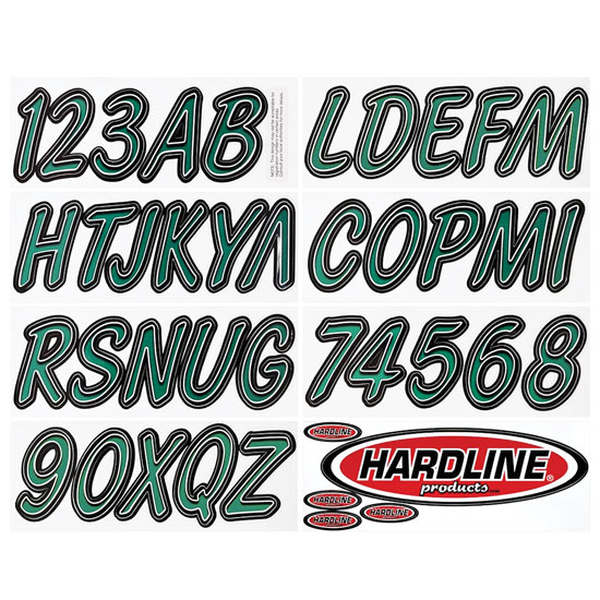 HARDLINE PRODUCTS FOREST GREEN/BLACK 3" BOAT LETTERING KIT (4/PK)