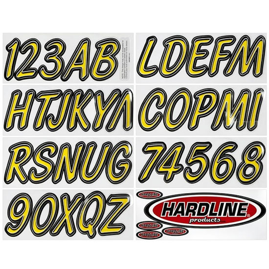 HARDLINE PRODUCTS YELLOW/BLACK 3" BOAT LETTERING KIT (4/PK)