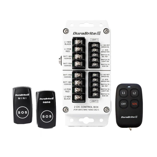 DURABRITE 2-CHANNEL CONTROL BOX KIT W/ BLACK REMOTE