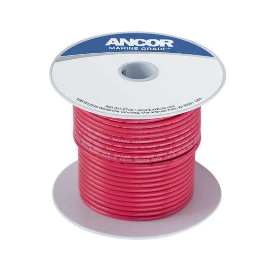 ANCOR TINNED COPPER WIRE SINGLE 12 GAUGE RED (100' REEL)