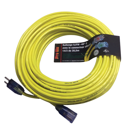 EXTENSION CORD PROGLO 100' NEMA 15A-125V 12/3- WITH HM LOGO YELLOW
