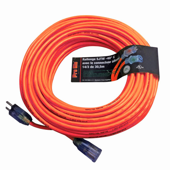 EXTENSION CORD PROGLO 100' NEMA 15A-125V 12/3 WITH HM LOGO ORANGE