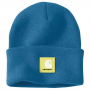 CARHARTT HORIZON BLUE KNIT BEANIE W/ LIME GREEN RUBBER PATCH ONE SIZE