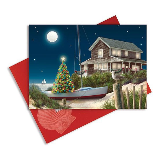 MOONLIT BEACH EMBELLISHED CHRISTMAS CARDS 16 COUNT WITH ENVELOPES